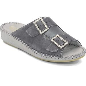 La Plume Women's Gray Print Jen Rhinestone Slide Sandals Size 8.5